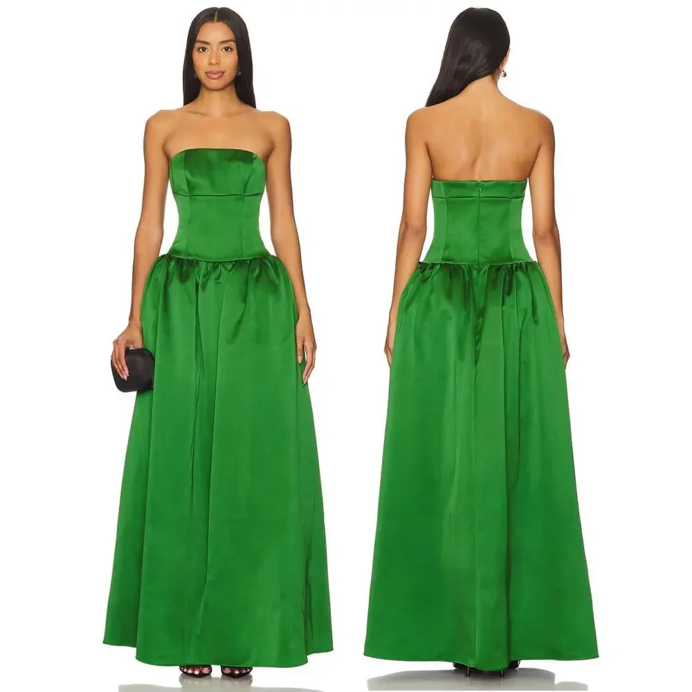 Self Portrait Green Satin Bandeau Maxi Dress Formal Cocktail Party Guest Sz 6 Self Portrait Green Satin Bandeau Maxi Dress Formal Cocktail Party Guest Sz 6